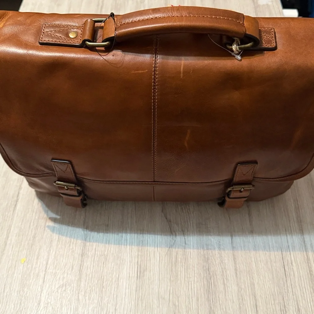 NWT Classic Brown Leather Men's Bag - Picture 2 of 9